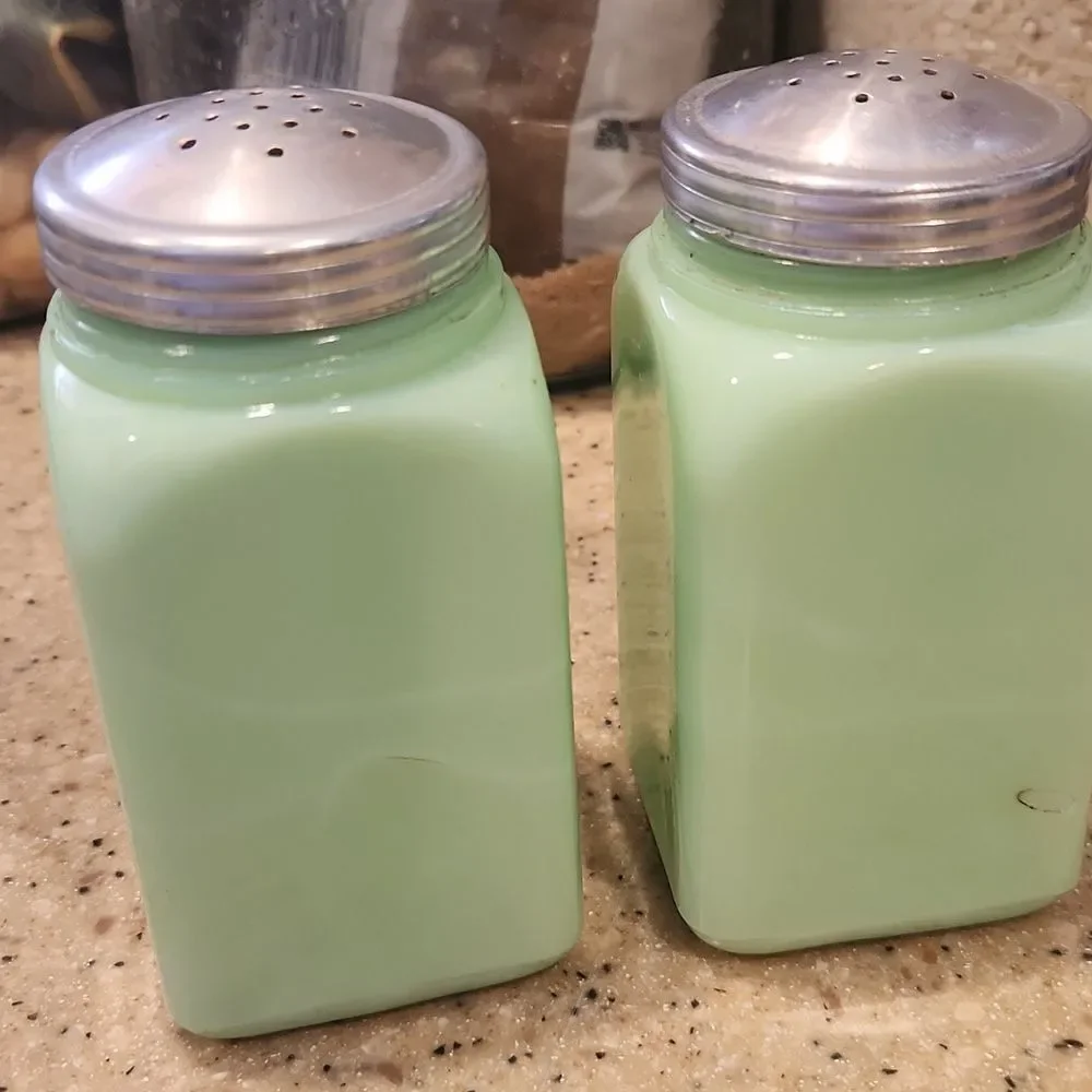 Vintage 1930's Jadeite Milk Glass Spice Shakers